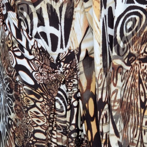 Women With Control Brown Orange Fall Colors Tunic Surplice Faux Wrap Top Size MP - Picture 7 of 15